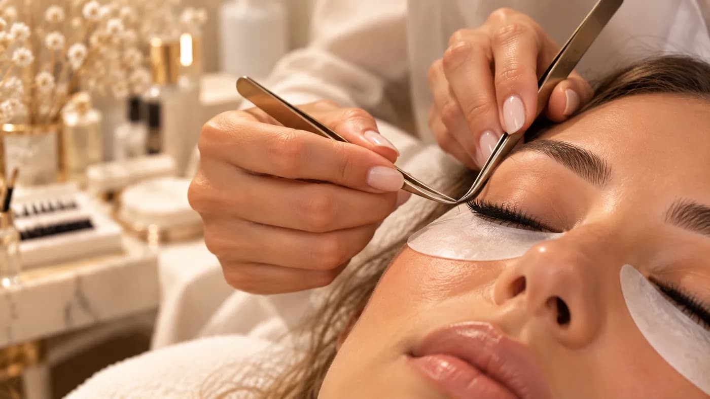 Pose d'extensions de cils à la pince en institut